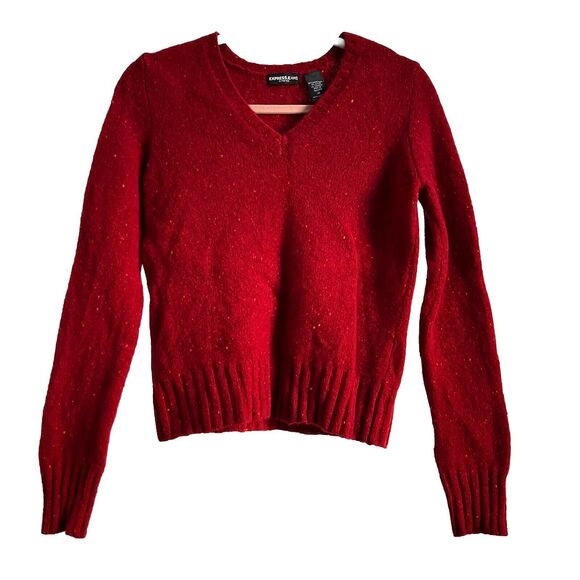 Vintage Red Lambswool Sweater Size Medium Boucle Speckled Knit Festive - Picture 1 of 6